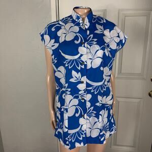 Vintage 70s Paradise Hawaii Women's Shirt Top M hawaiian Polyester Floral FF12